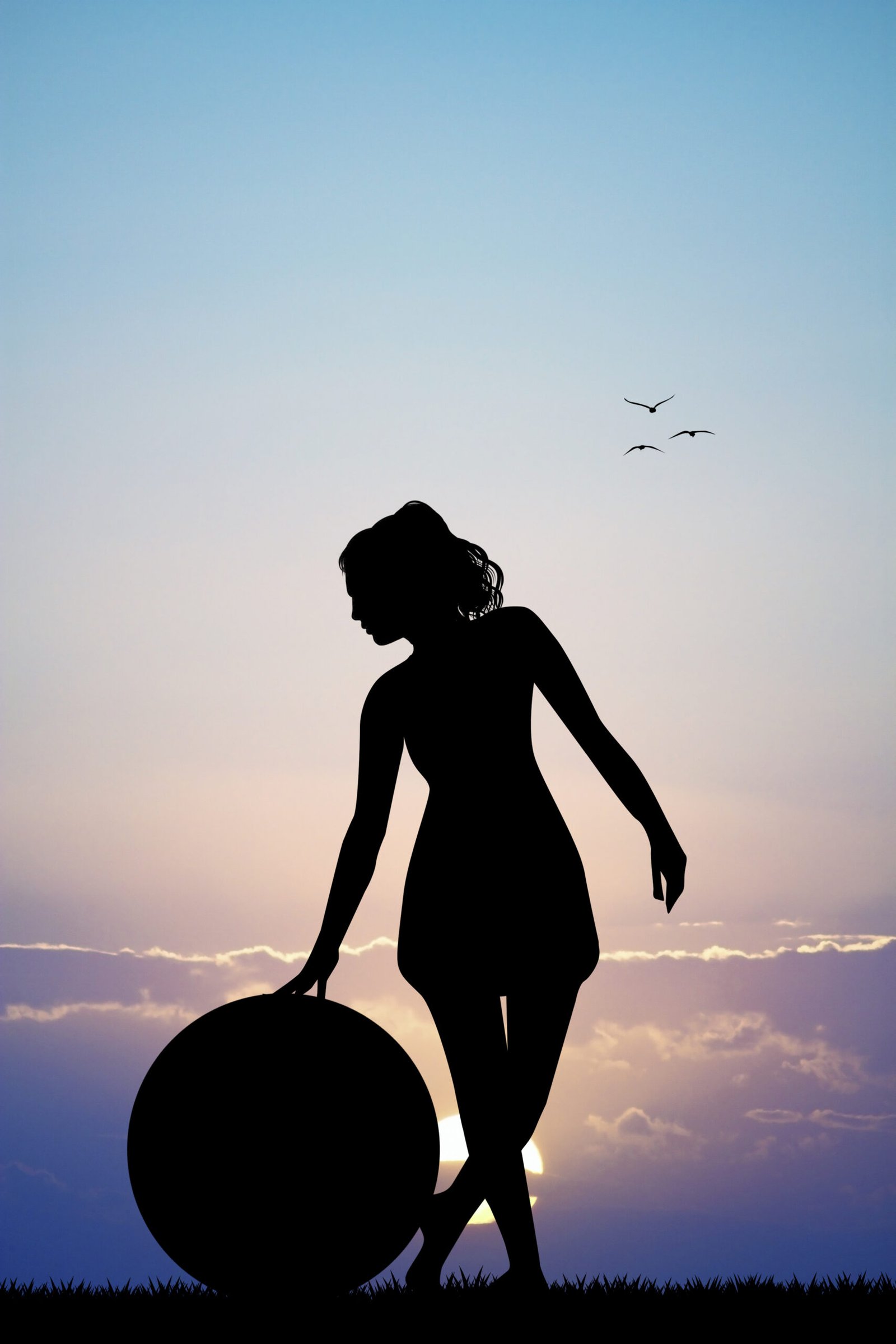 girl with pilates ball at sunset Pilates Woman